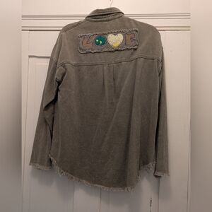 Love Patch On Back Green Oversized Shacket- S